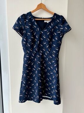 LOFT Navy Floral-Print Fit & Flare Mini Dress